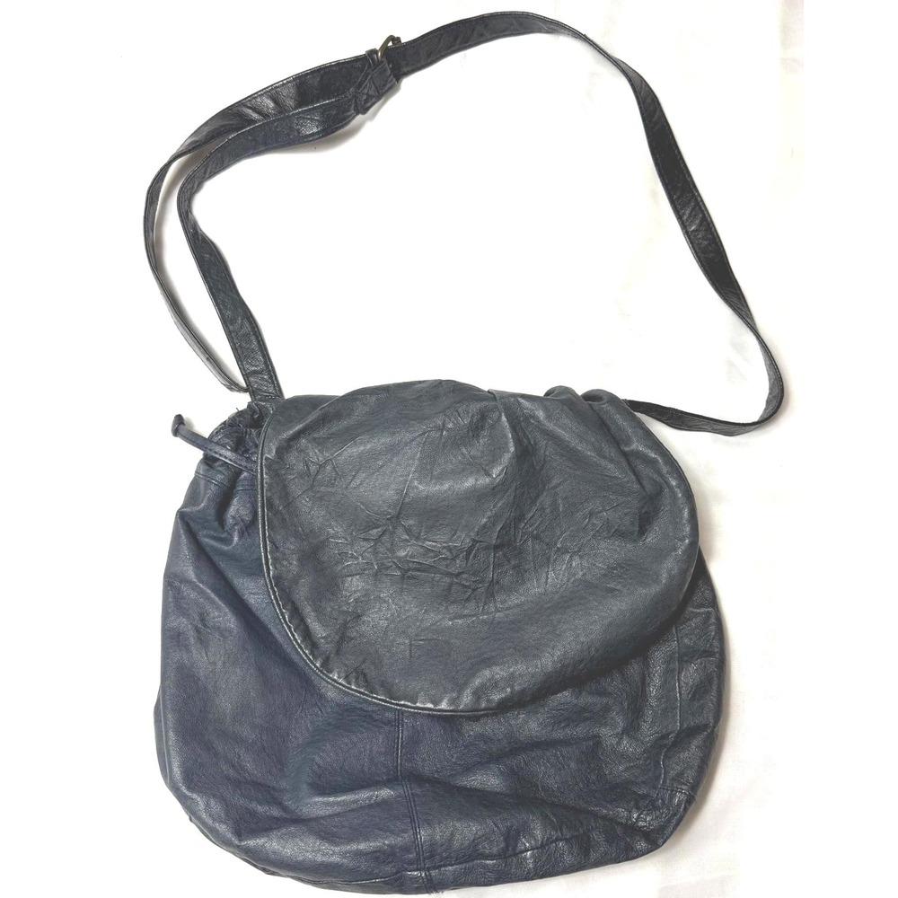 Vintage Blue‎ Leather Crossbody HOBO Bag Purse Soft Buttery Leather 70s SERTA